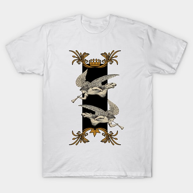 Angels floating and playing trumpets T-Shirt by Marccelus